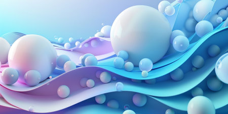 A blue and white background with many small white spheres. The spheres are scattered throughout the background, creating a sense of movement and energy. Scene is playful and whimsicalの素材