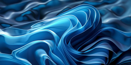 A blue wave with a blue fabric in the middle. The fabric is folded and has a wavy patternの素材