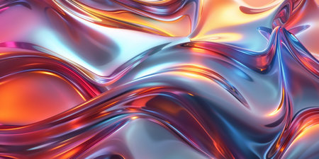 A colorful, shiny, and shiny piece of fabric with a wave pattern. The colors are bright and vibrant, and the fabric appears to be made of a shiny material. The image has a sense of movement and energyの素材