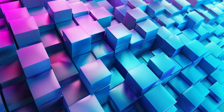 A blue and purple background with many blue cubes. The cubes are arranged in a way that creates a sense of depth and texture. The image has a futuristic and abstract feel to it, with the blueの素材
