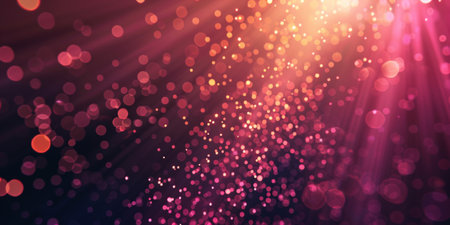 A bright pink background with a lot of small, colorful dots. The dots are scattered all over the background, creating a sense of movement and energy. Scene is lively and funの素材