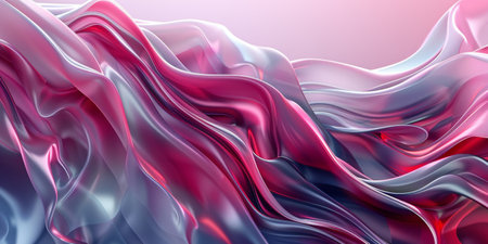 A long, flowing piece of fabric with a pink and blue hue. The fabric is made of a shiny, reflective material that gives it a futuristic appearance. Concept of movement and fluidityの素材