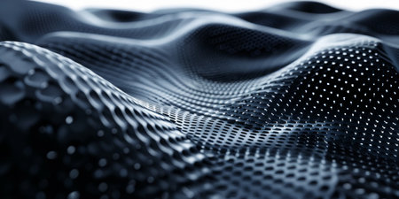 A black and white image of a wave with many dots. The image has a futuristic and abstract feel to itの素材
