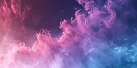 A colorful, swirling cloud of smoke with a purple and blue hue. The smoke is billowing and creating a sense of movement and energy. The colors and patterns of the smoke evoke a feeling of excitementの素材