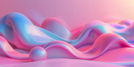 A pink and blue wave with a ball in the middle. The wave is made of fabric and the ball is made of plasticの素材