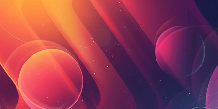 A colorful background with three large circles and a lot of stars - stock background.の素材