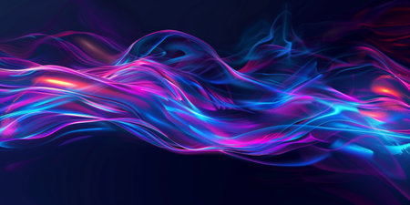 A long, colorful wave of light with a purple and blue hue. The wave is made up of many small dots, giving it a sense of movement and energy. The image conveys a feeling of excitement and wonderの素材