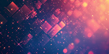 A colorful background with a lot of small squares and stars. The background is blue and pinkの素材