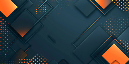A black and orange background with squares and dots - stock background.の素材