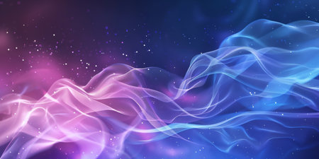 A purple and blue wave with a lot of stars in the background. The wave is very long and it looks like it is movingの素材
