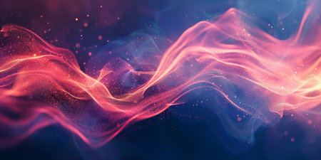 A colorful, swirling line of light with a blue background - stock background.の素材