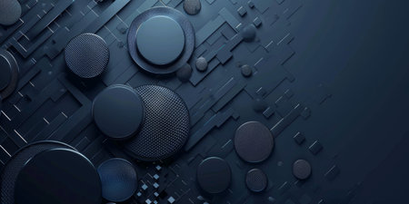A black background with many circles of different sizes - stock background.の素材
