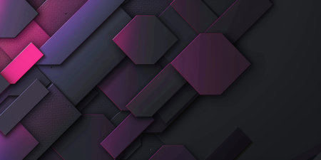 A black and purple background with a lot of squares and triangles - stock background.の素材