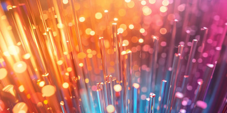 A colorful image of a bunch of glowing, thin, clear rods. The rods are arranged in a way that they look like they are glowing and shining brightly. The image has a vibrant and energetic feel to itの素材