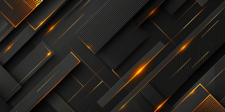 A black and gold background with a lot of squares and lines - stock background.の素材