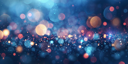 A blue background with many small circles of different colors. The circles are scattered all over the background, creating a sense of movement and energy. Scene is vibrant and dynamic, with the colorsの素材