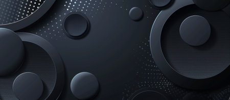 A black background with a lot of circles and dots - stock background.の素材