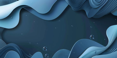 A blue background with a wave pattern and bubbles - stock background.の素材