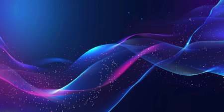 A blue and purple wave with a lot of sparkles - stock background.の素材