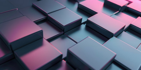 A close up of a blue and purple cube pattern - stock background.の素材