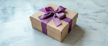 A box with a purple bow on top of itの素材