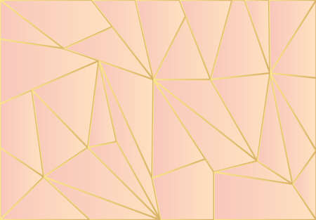 Illustration, geometric background, shades of pink and gold line. Abstract background with trianglesのイラスト素材