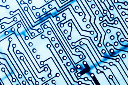 Blue Computer circuit board close up for background.