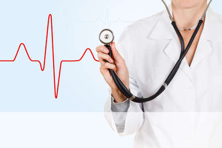 Cardiologist listens to heart rate with a stethoscope.  Concept design for the clinic for heart...