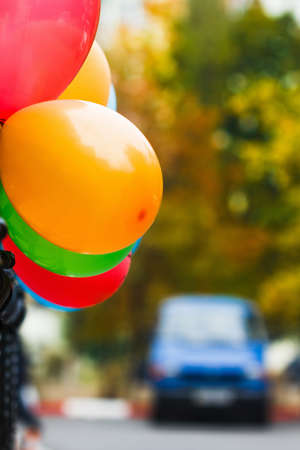Balloons in autumn park Yellow Autumn time, multicolored balloons, autumn themeの写真素材