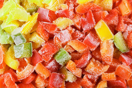 Vegetable food background, healthy vegetarian natural meal. Fresh frozen bell pepper vitamins