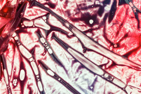 Background of blood in a plastic bag of the donor. Physiological liquids, chemical reagents for analysis and surgical wasteの写真素材