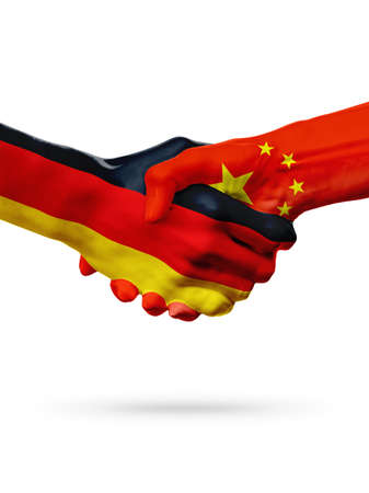 Flags Germany, China countries, handshake cooperation, partnership, friendship or sports team competition concept, isolated on whiteの写真素材