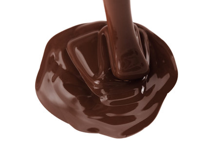 Abstract background, hot melted chocolate pattern isolated on whiteの写真素材