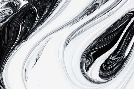 abstract background pattern texture, white and black mineral oil marble painting on water, stone blob conceptの写真素材