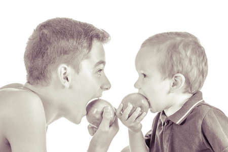 Children portrait isolated. Cheerful concept of friendship. Black and whiteの写真素材