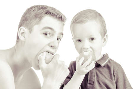 Children portrait isolated. Cheerful concept of friendship. Black and whiteの写真素材