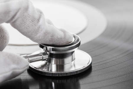 Concept of connoisseur of old music on vinyl with analog sound, old school.の写真素材
