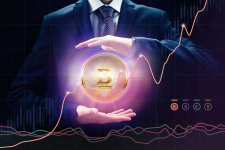 Exchange crypto currency concepts, sales and purchase, growth rate, bit E-commerce coin, trade business chart money investmentの写真素材