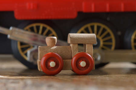A small children's toy train on the playgroundの写真素材