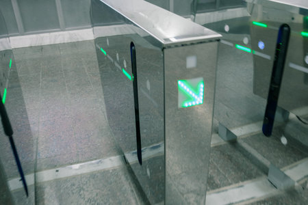 Subway turnstile entrance to metro control station.