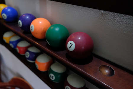 Billiard chelk and pool table background closeup.の写真素材