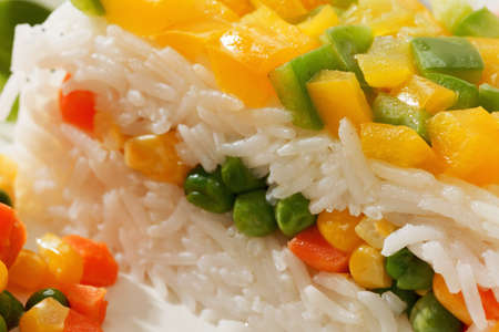 Vegetarian food, rice salad with vegetables, healthy eatingの写真素材