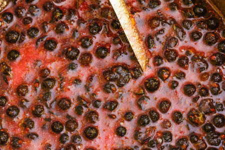 Currant black jam, homemade, the process of cookingの写真素材