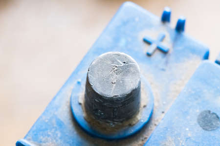 Terminals of the old dirty battery. Charging the car battery with an electric current.の写真素材