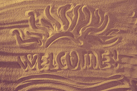 welcome to the summer with sun and wave sign concept backgroundの写真素材