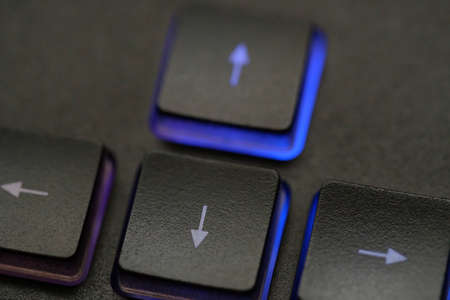 Closeup of laptop keyboard illumination, backlit keyboard, backlight pc keyの写真素材