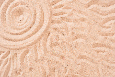 Sun and ocean on sand on beach holiday background sign concept