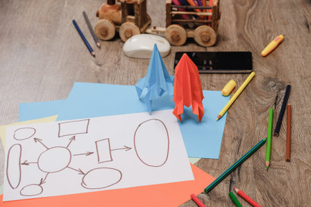 Concept, the process of startup design, development. Creative brainstorm ideas, innovation, designer...
