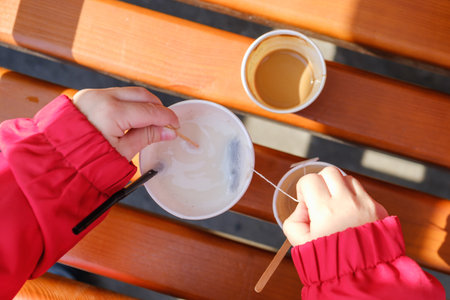 Sweet background pattern with coffee and tea cupsの写真素材