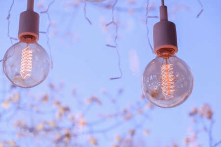 Restaurant lamps, cafe old house design, vintage light cityの写真素材